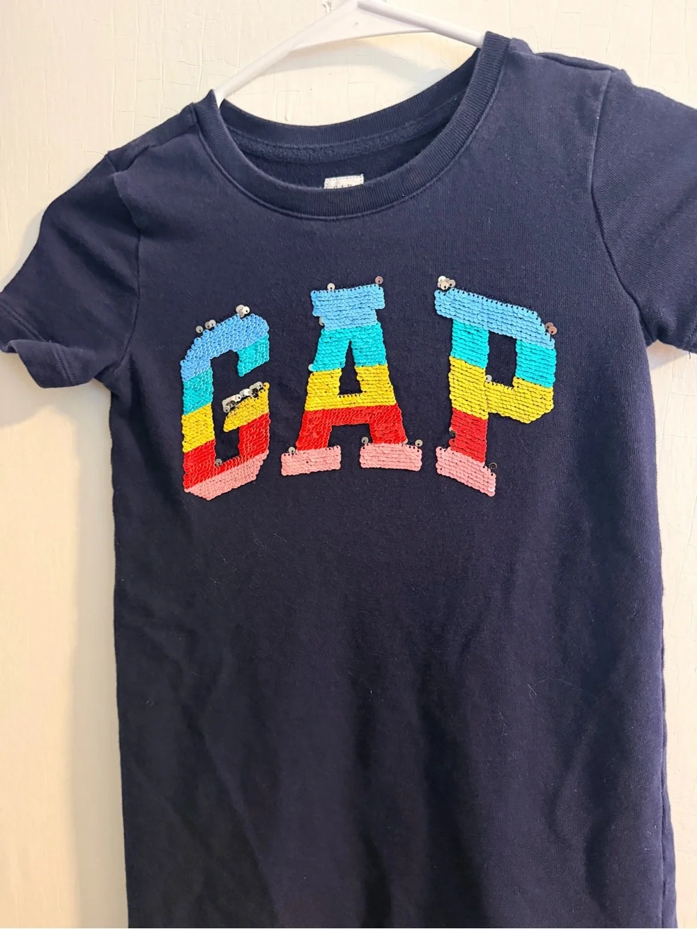 GAP Navy Girls' Logo T-Shirt Dress with Rainbow Letters